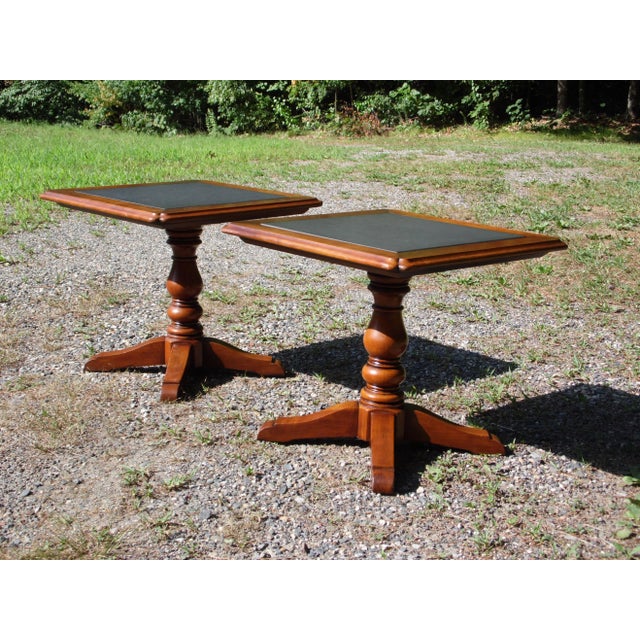 1970s Vintage Pair Statton Oldtowne Solid Cherry Stone Top Pedestal End Tables For Sale - Image 5 of 13