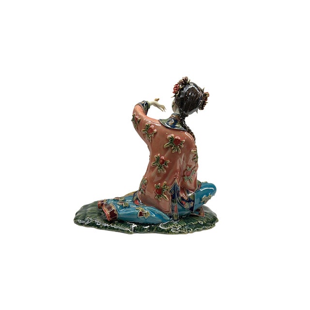 Asian Chinese Porcelain Qing Style Dressing Garden Butterfly Lady Figure For Sale - Image 3 of 5