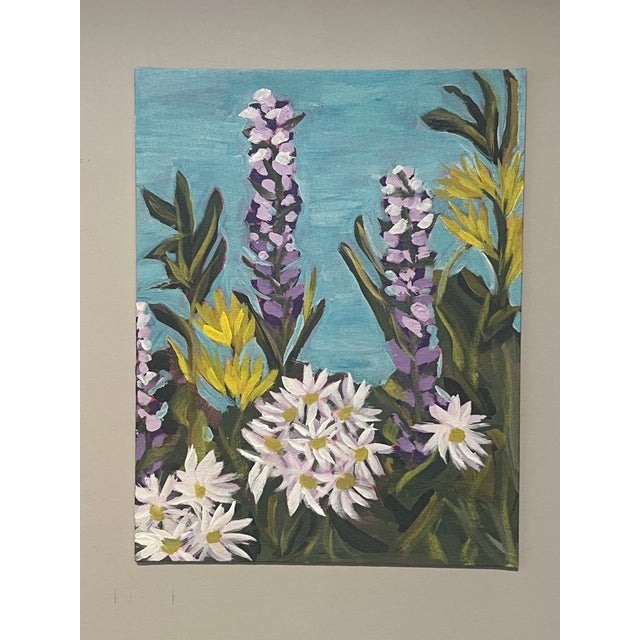 Melinda S Best, 2025, “Lupin’ With Daisies 2,” Part Of A Series, One Of A Kind, Modern Abstract Floral Acrylic Painted On...