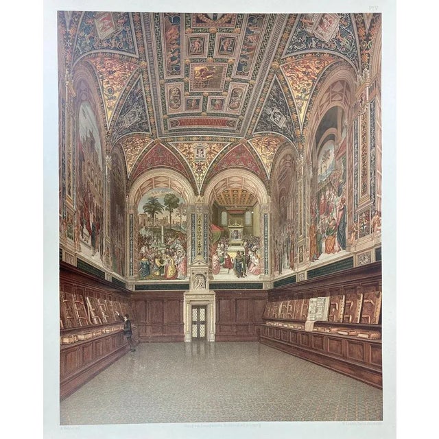 Six impressive full page colored chromolithographic plates of monumental art in italy. Published in 1883. These are large-...