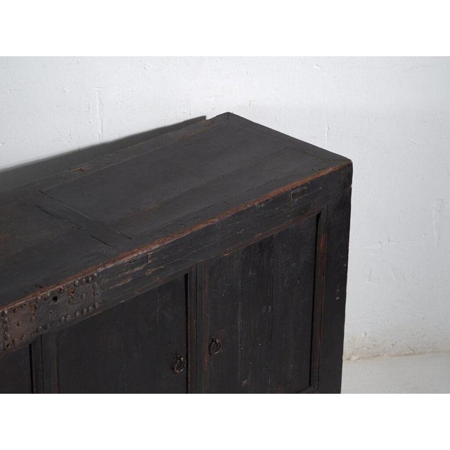Antique black painted sideboard in elm wood, traditional Chinese furniture with black paint originating from Shanxi and...