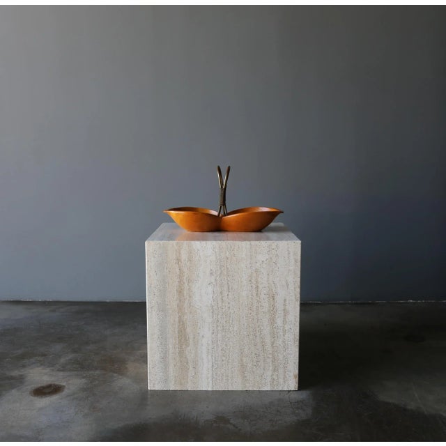 Macabo Aldo Tura Carved Walnut Wood & Brass Bowl for Macabo, Italy, C.1970 For Sale - Image 4 of 12