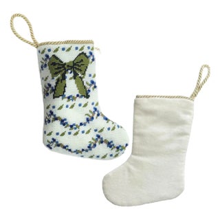 Classic Holiday Bow Needlepoint Stocking, Mini For Sale