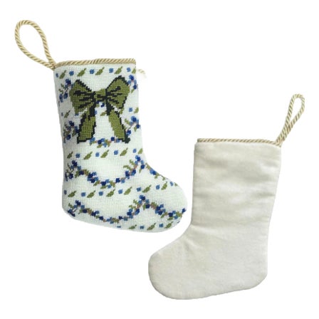 Classic Holiday Bow Needlepoint Stocking, Mini For Sale