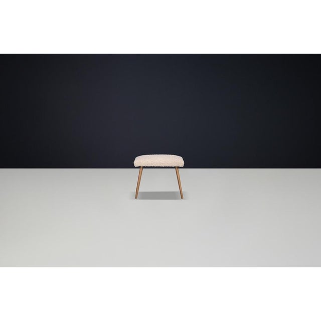 Mid-Century Modern Beechwood Stool with New Teddy Upholstery, Cz, 1960s For Sale - Image 3 of 12