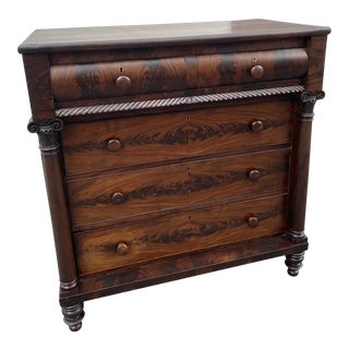 19th Century American Empire Flame Mahogany Chest For Sale