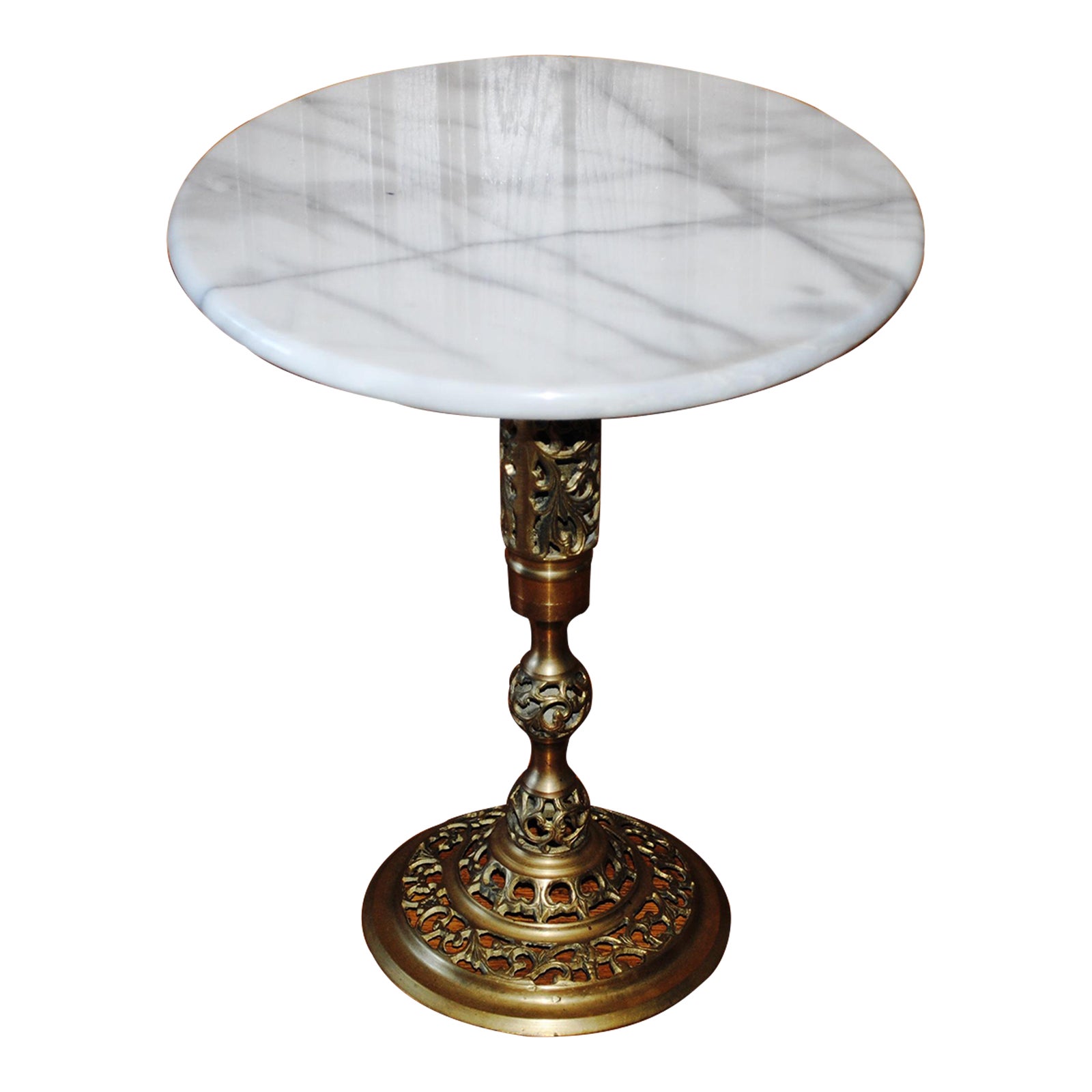 Hollywood Regency Styled Small Filigree Marble and Brass Round Table ...