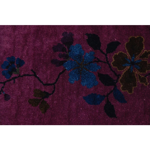 Antique Chinese Art Deco Rug Vibrant Plum & Navy Wool 9x12 For Sale In New York - Image 6 of 11
