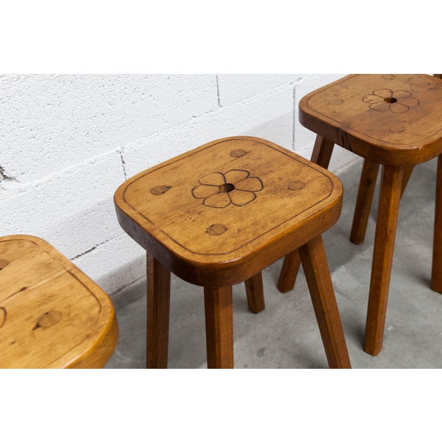 Brutalist Handcrafted Floral Stools, 1960s, Set of 4 For Sale - Image 6 of 18