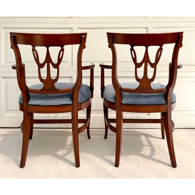 Set of 6 Neoclassical Dining Chairs With Carved Swag Backs, Blue Velvet Upholstery For Sale - Image 10 of 18