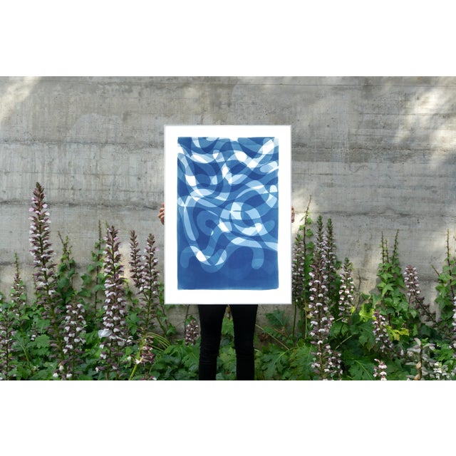 2020s 2021 "Falling Swirls" Contemporary Abstract Cyanotype Print on Watercolor Paper For Sale - Image 5 of 11