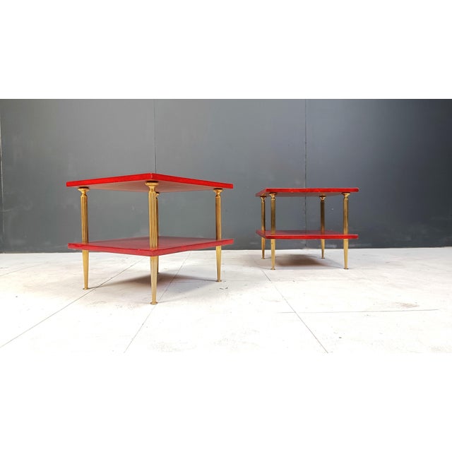 Mid-Century Modern Two Tier Lacquered Goatskin Side Tables attributed to Aldo Tura, 1960s, Set of 2 For Sale - Image 3 of 15