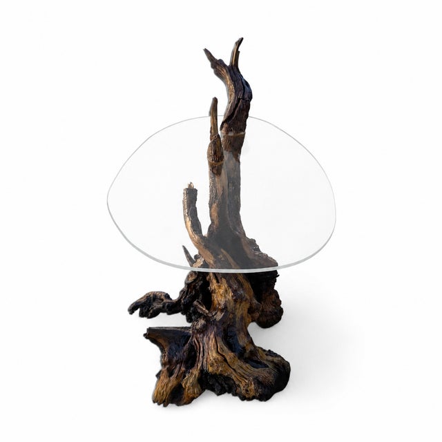 Vintage Organic Modern Driftwood Side Table With Acrylic Top, Mid-Century For Sale - Image 12 of 18