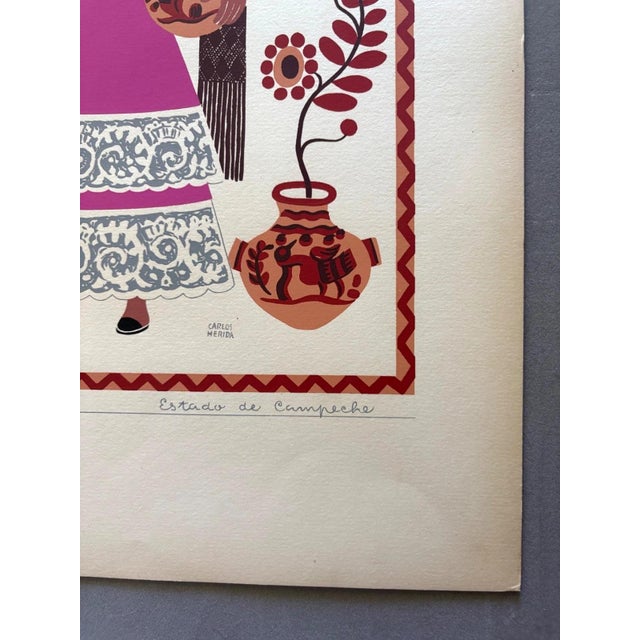 Carlos Mérida Silkscreen Print, "Mestiza... Campeche" in 16x20 mat, 1945 For Sale - Image 4 of 4
