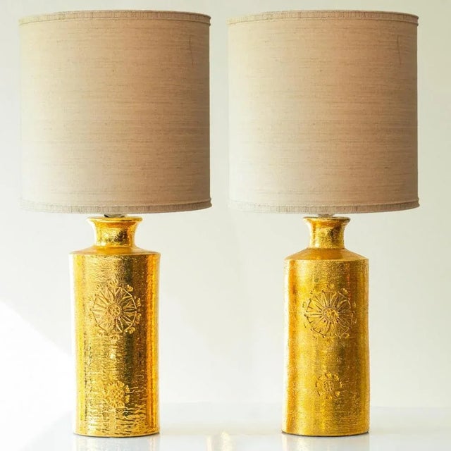Ceramic Floor or Table Lamps from Bitossi with Silk Lampshades attributed to R. Houben, 1970s, Set of 2 For Sale - Image 9 of 11