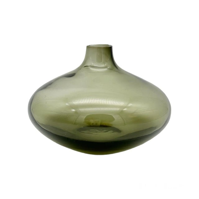 Mid-Century Modern blown glass vase in smoked grey. Bud vase has elegant teardrop form, reminiscent of a small genie...
