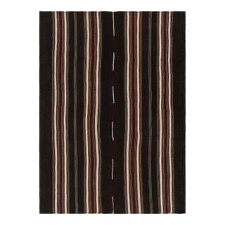 Vintage Kilim Rug in Deep Brown With Red, and White Stripe Patterns For Sale
