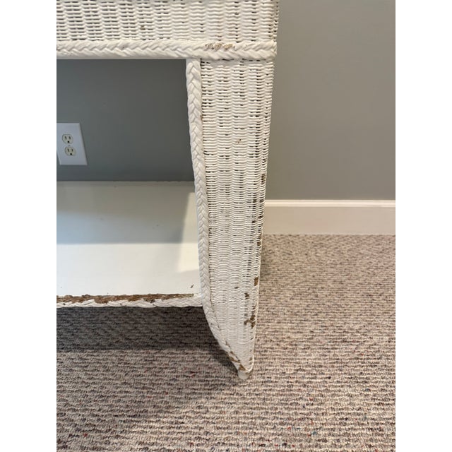 Mid 20th Century White Wicker Library Table For Sale - Image 5 of 5