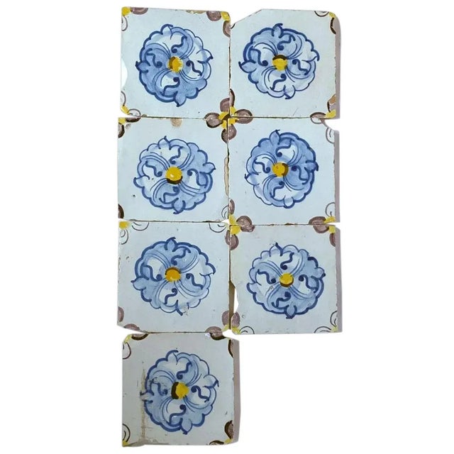 Portuguese Tin Glazed Pottery Floral Square Azulejo Tile For Sale - Image 9 of 12