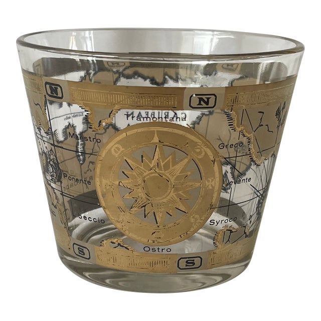 1960's Cera Barware "Old World Maps" Ice Bucket Bowl For Sale