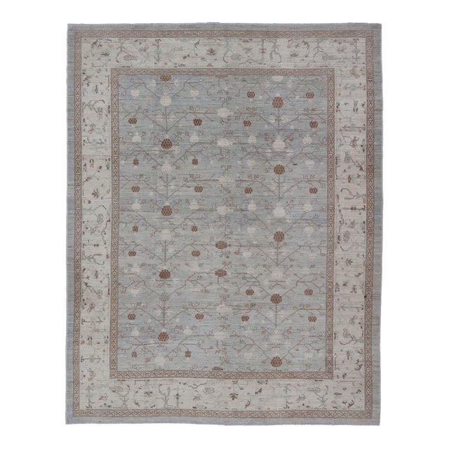 Large All-Over Design Khotan Rug in Grey Blue, Light Brown, Ivory & Taupe For Sale