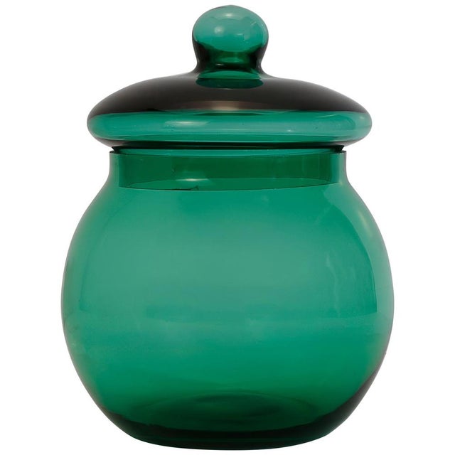 Empoli Vetro Verde Glass Apothecary Jar with Lid, Italy, 1960s For Sale - Image 10 of 10