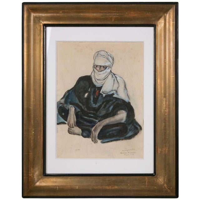 Touareg in Hoggar Gouache by Monique Cras, Art Deco, 1942 For Sale - Image 9 of 9