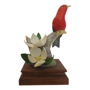 Late 20th Century Marcel E. Moussalli Scarlett Tanager Bird-Porcelain Figurine Vintage