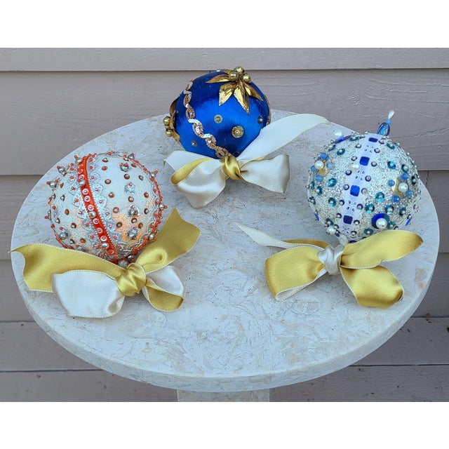 Vintage Hand Made Beaded Christmas Ornaments - Set of 3 For Sale - Image 9 of 9