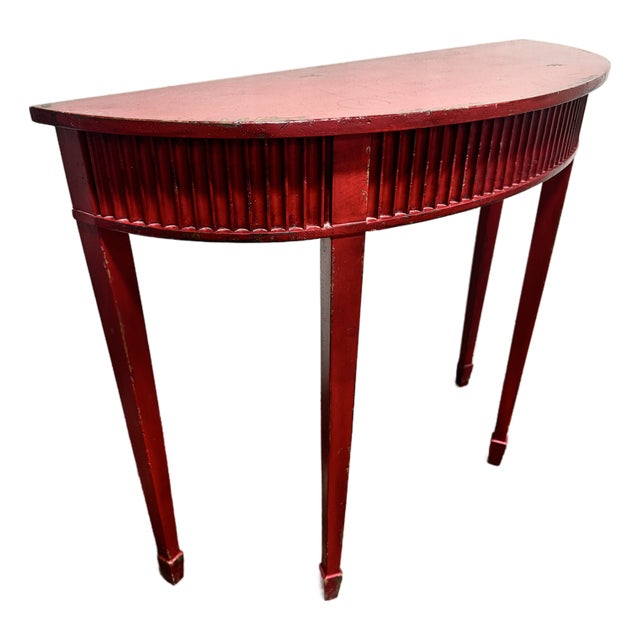 Vintage Perfectly Distressed Red Habersham Demilune Console Table For Sale