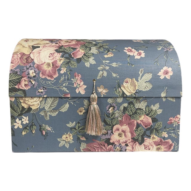 Vintage Fabric Covered Domed-Top Jewelry Box and Photo Frame For Sale