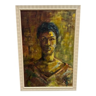 Vintage 1970s Figurative Oil on Board Painting ~Framed and Signed For Sale