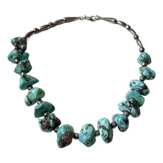 Vintage Native American Style Silver & Turquoise Necklace Arizona For Sale
