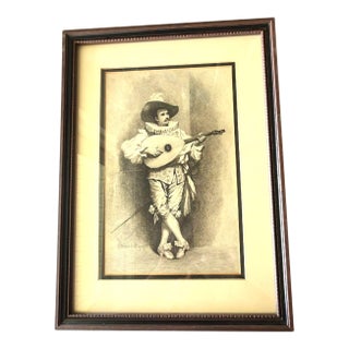 Vintage Mid-Century Modern Stephen James Ferris Troubadour Aquatint Print Framed For Sale