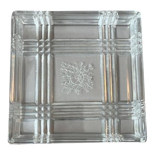 Cut Glass Crystal 4.25" Square Ashtray Trinket Tray W/ Etched Sun Vintage For Sale
