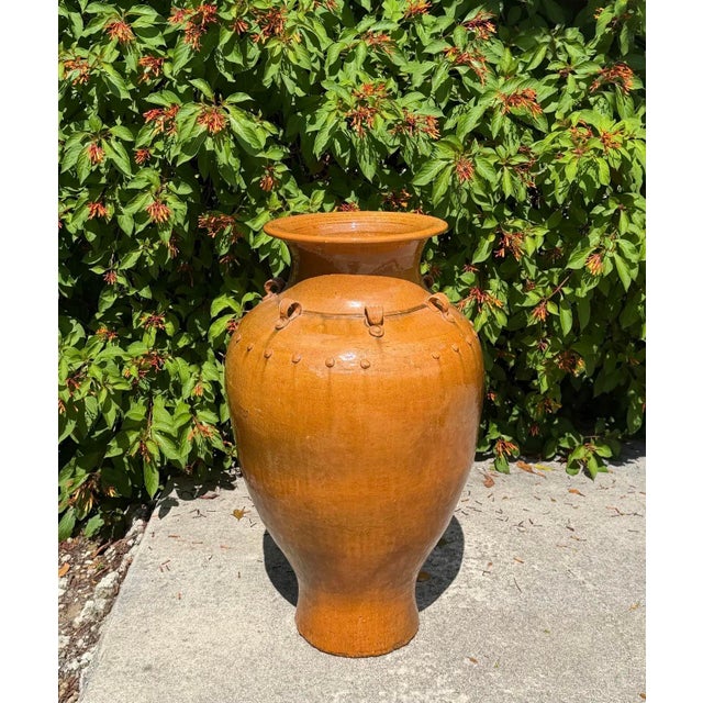 Vintage Oversized Handcrafted Glazed Martaban-Style Floor Vase For Sale - Image 4 of 11