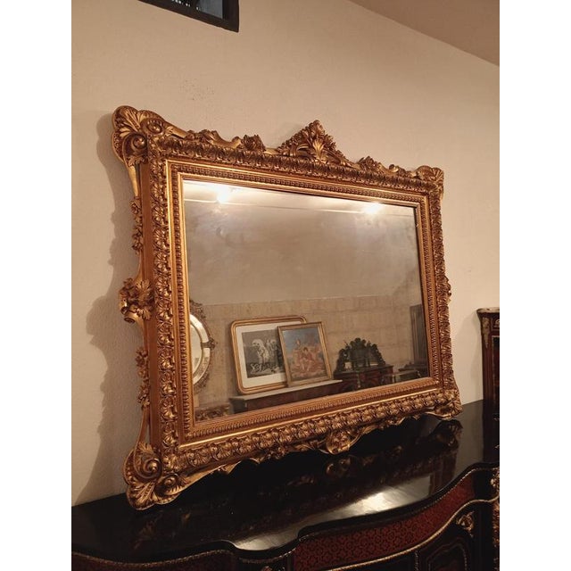 Antique Roman Mirror in Gilded & Carved Wood, Early 19th Century For Sale - Image 3 of 4
