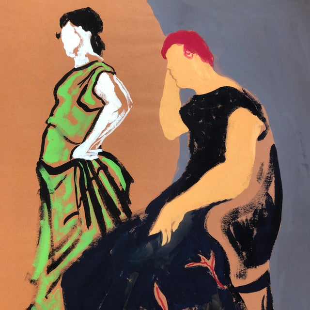 Original painting on orange paper Unsigned unframed 18.5 x 23.5