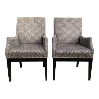 Geometric Upholstered Contemporary Arm Chairs - a Pair For Sale
