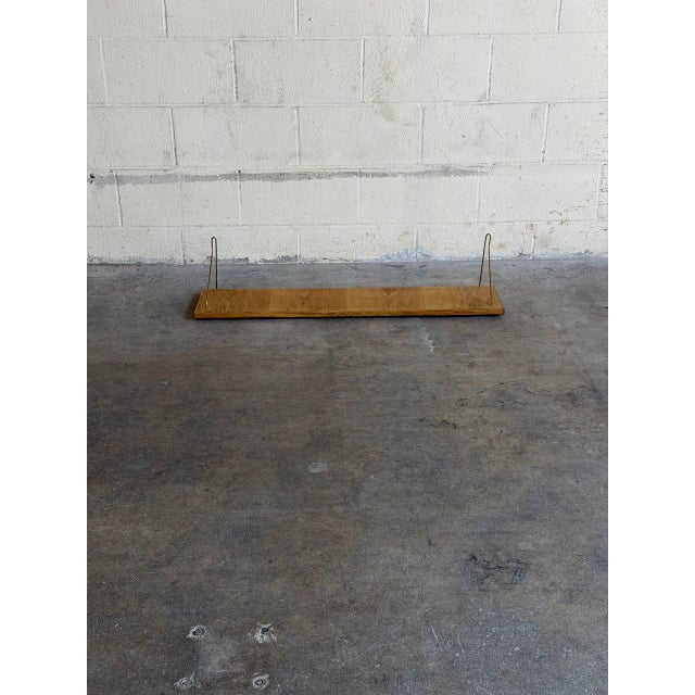 Vintage Danish Oak Wall Shelf With Brass Brackets Scandinavian Floating Shelf For Sale - Image 9 of 9