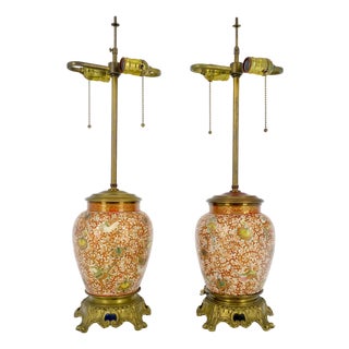 Very Fine Enamel Decorated Satsuma Style Ceramic Bases Table Lamps For Sale