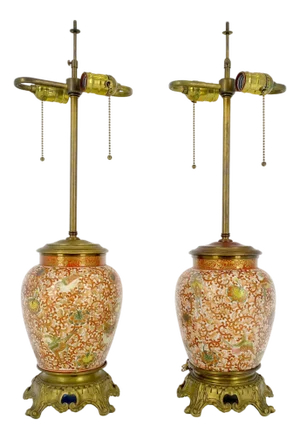 Very Fine Enamel Decorated Satsuma Style Ceramic Bases Table Lamps