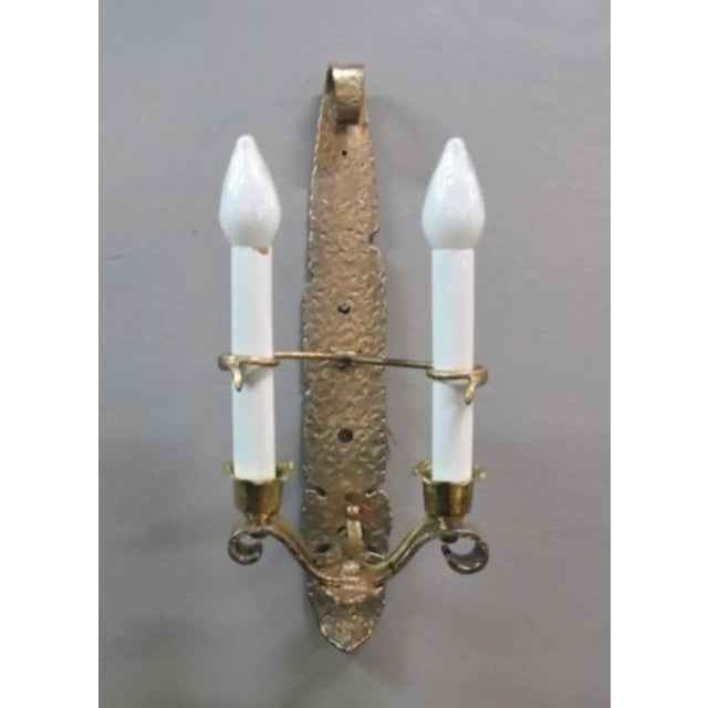 Arts & Crafts Hammered Brass Double Wall Sconces 1 or a Pair For Sale - Image 12 of 12