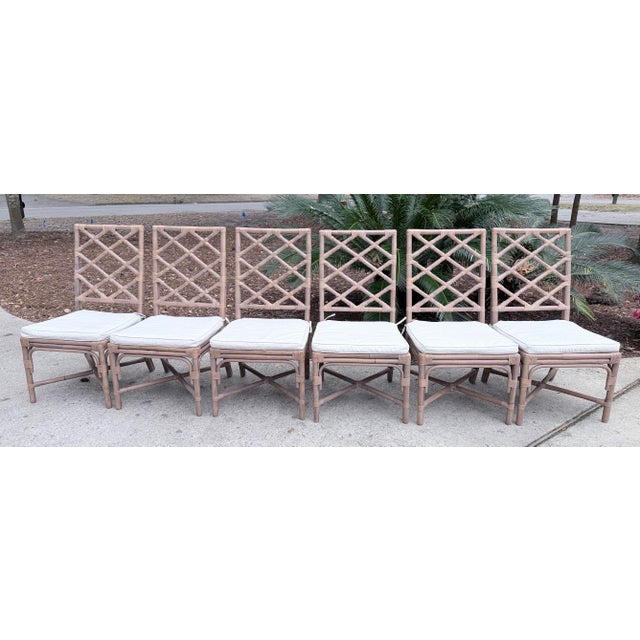 Chinese Chippendale Chinoiserie Rattan Taupe Side Dining Chairs With Zippered Seat Cushion - Set of 6 For Sale - Image 12 of 12