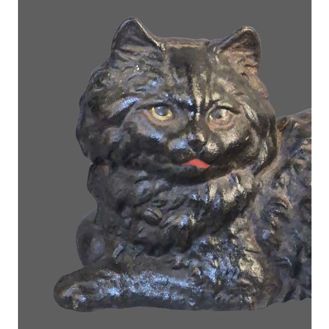 American Antique Cast Iron Black Cat Doorstop For Sale - Image 3 of 11
