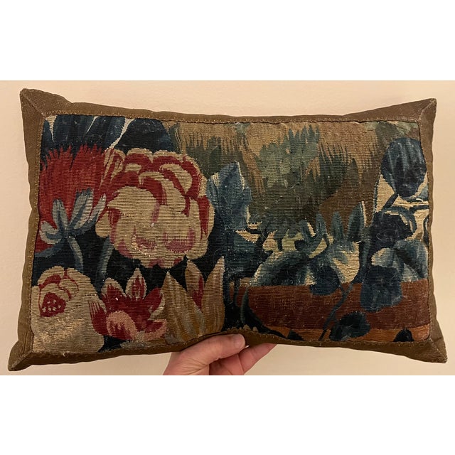 Antique 18th Century French Aubusson Verdure Tapestry Pillow For Sale - Image 4 of 10