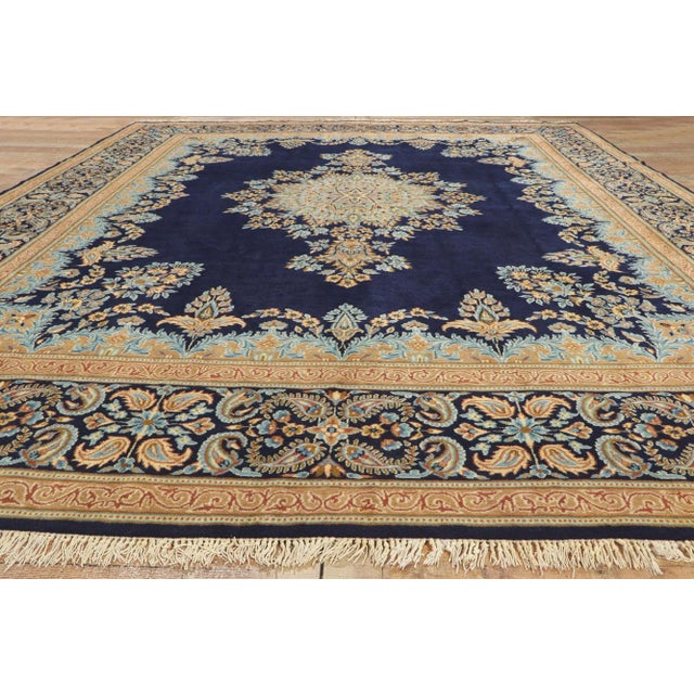 Navy Blue Mid 20th Century Vintage Persian Kerman Rug, 10'03 X 13'05 For Sale - Image 8 of 10