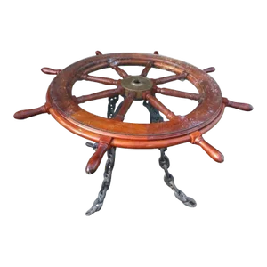 Whimsical Mahogany Ships Wheel Center Table