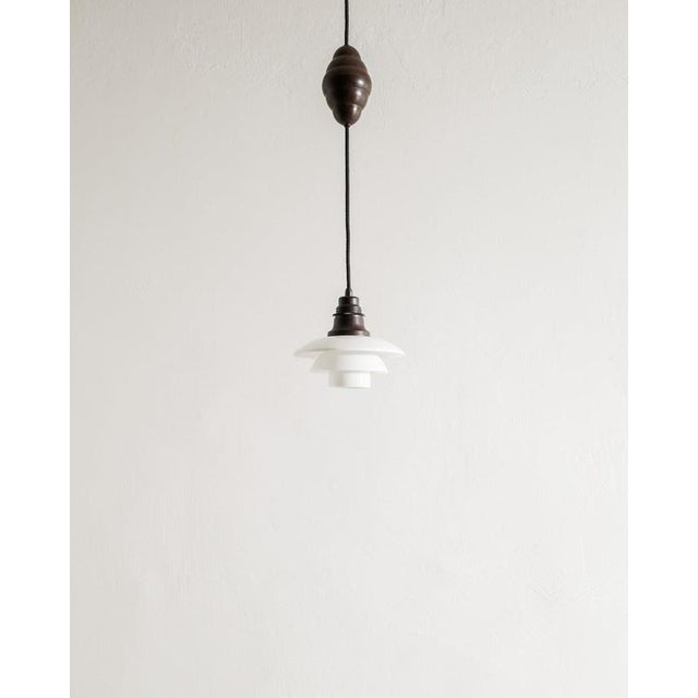 Glass Danish Mid Century White Adjustable PH 2/2 Ceiling Lamp Pendant in Glass & Bakelite by Poul Henningsen for Louis Poulsen Denmark, 1930s For Sale - Image 7 of 7