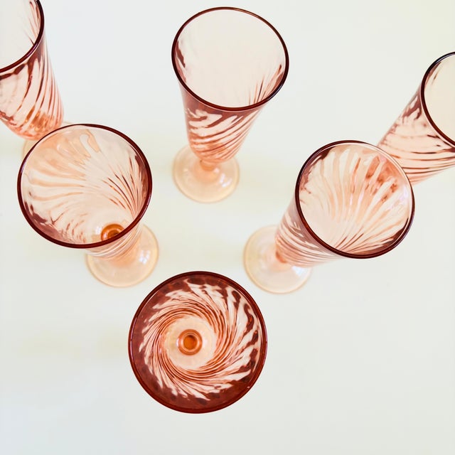 Glass Pink Swirl Champagne Flutes - Set of 6 - France For Sale - Image 7 of 8